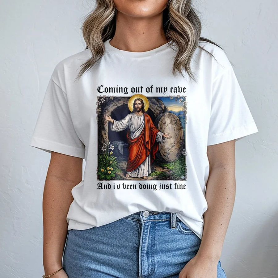Jesus Resurrection T-Shirt | Funny Coming Out Of My Cave Graphic | 100% Premium Cotton Tee | Religious Easter Gift For Christians
