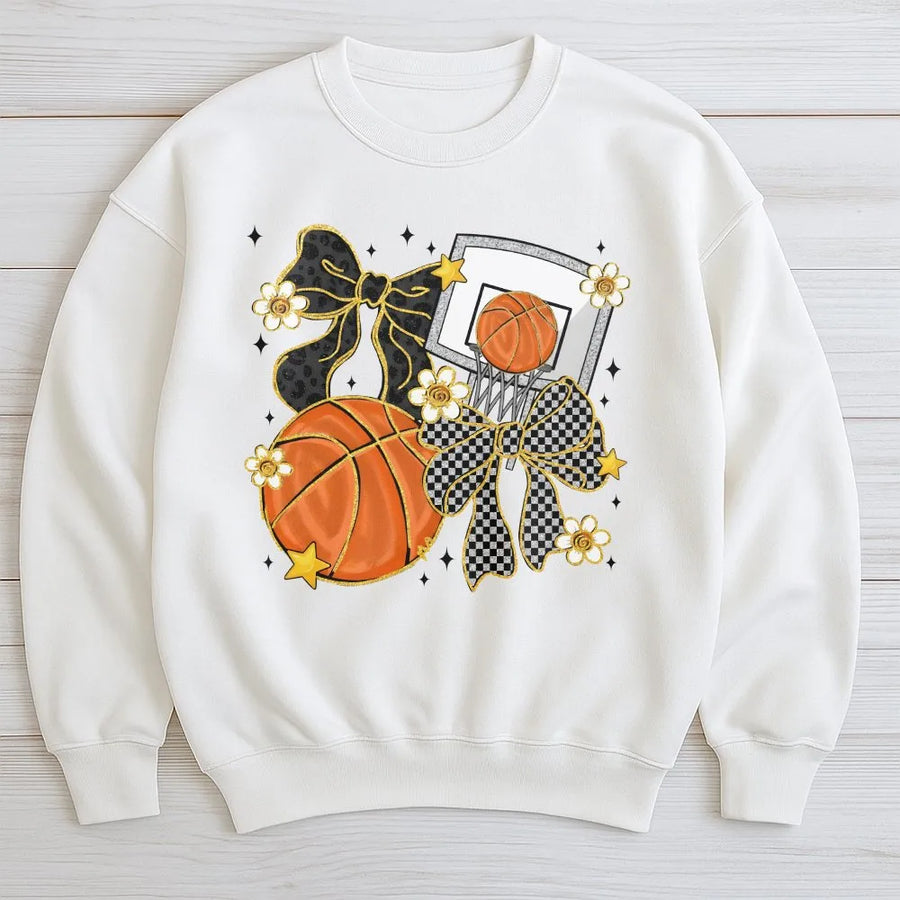 Basketball Coquette Bow Sweatshirt | Aesthetic Preppy Game Day Graphic | Soft Cotton Blend | Trendy Gift for Basketball Mom & Fan
