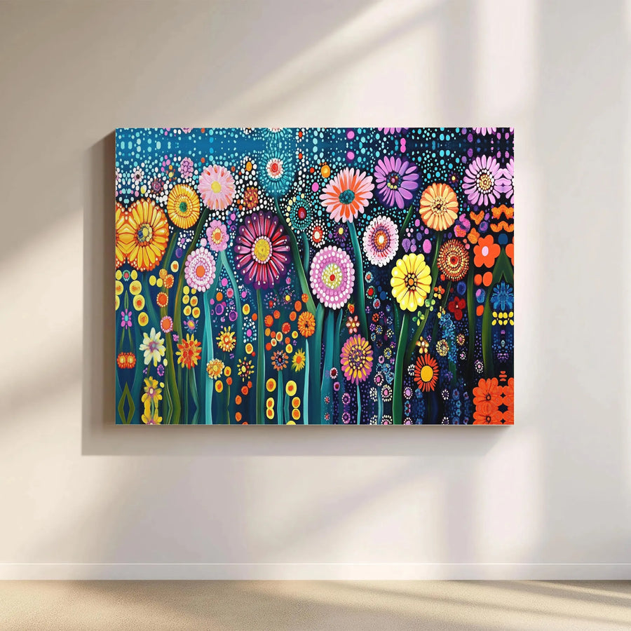 Abstract Floral Canvas Wall Art | Vibrant Pointillism Garden Print | Premium 1.25 Inch Gallery Wrap | Modern Home Decor Gift
