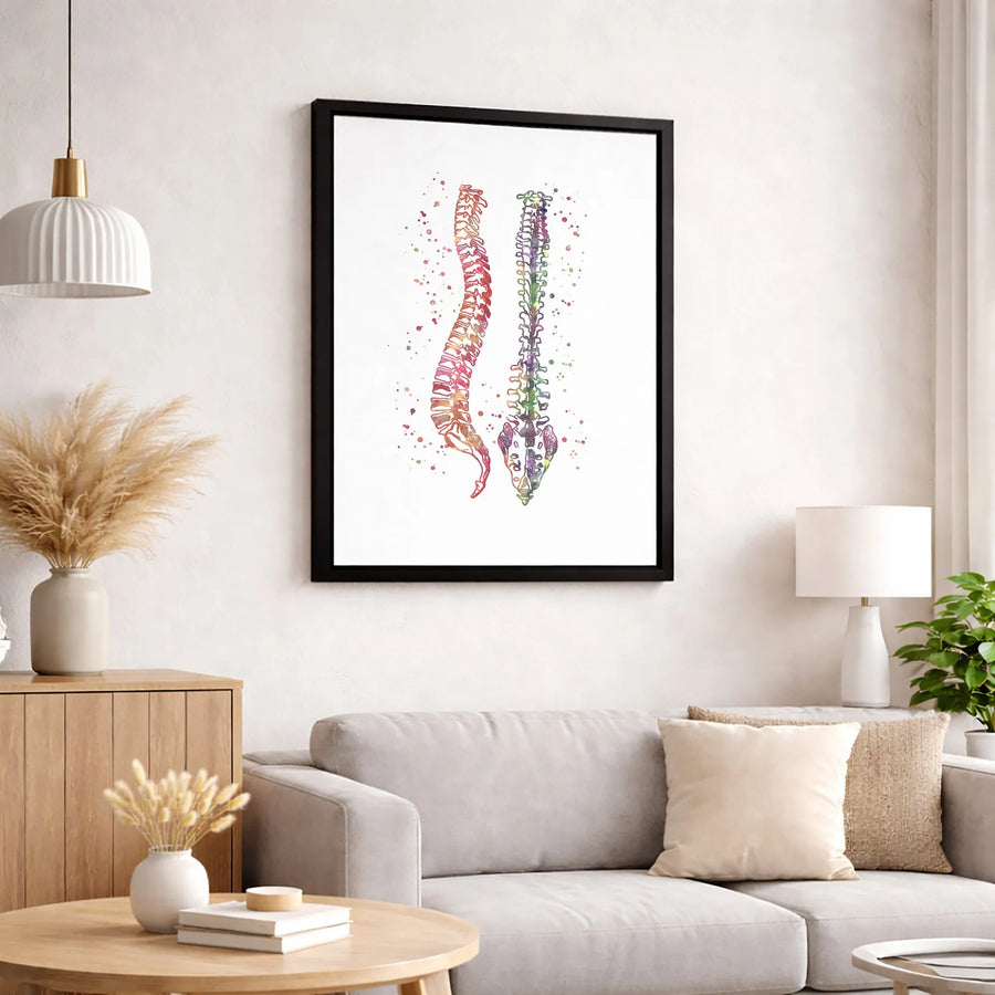 Human Spine Anatomy Canvas Print | Watercolor Medical Art | Premium Fade-Resistant Decor | Gift for Chiropractor or Physical Therapist
