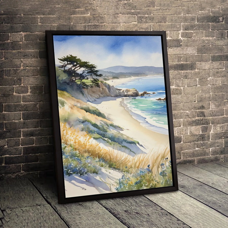 Coastal Beach Landscape Canvas Art | Watercolor Ocean Cliffs Print | Premium 1.25 Inch Gallery Wrap | Serene Coastal Home Decor Gift