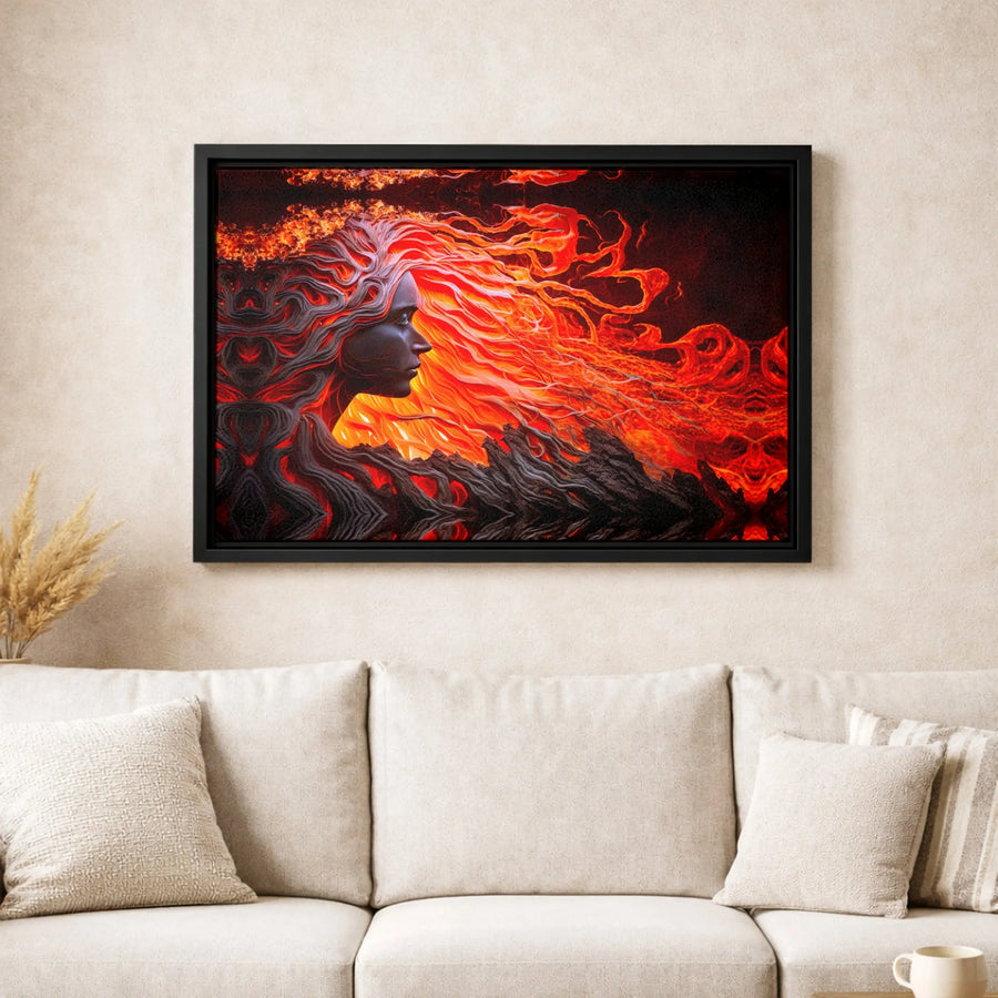 Fire Goddess Canvas Wall Art | Abstract Lava Hair Portrait | Premium Fade-Resistant Gallery Wrap | Bold Fantasy Decor for Home or Office