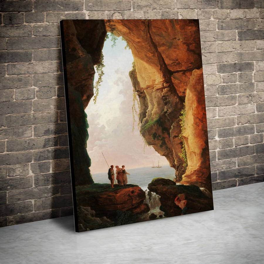 Vintage Sea Cave Vertical Canvas | Hubert Robert Grotto Painting | Premium Thick Gallery Canvas | Classic Art Home Decor Gift