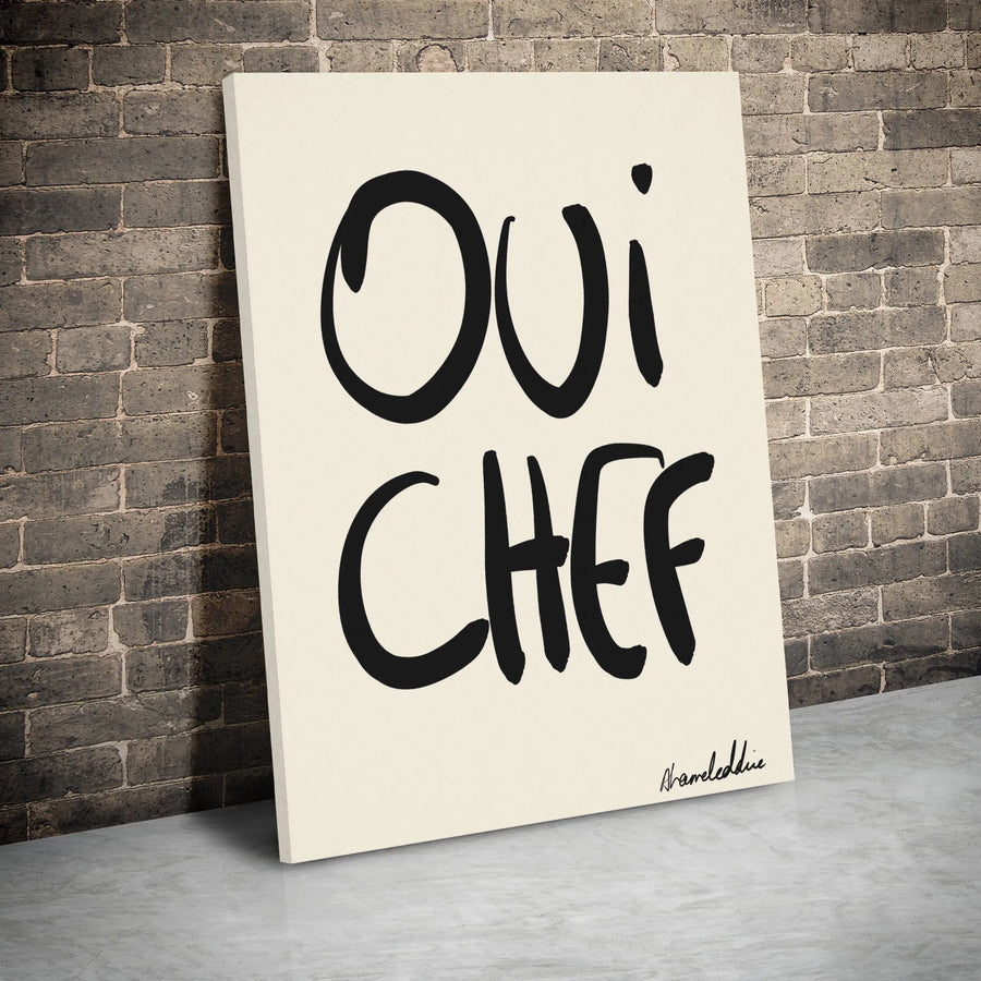 Oui Chef Wall Art Canvas | Modern Minimalist Typography Print | Premium Gallery Wrap Decor | Gift For Chef Home Kitchen Interior