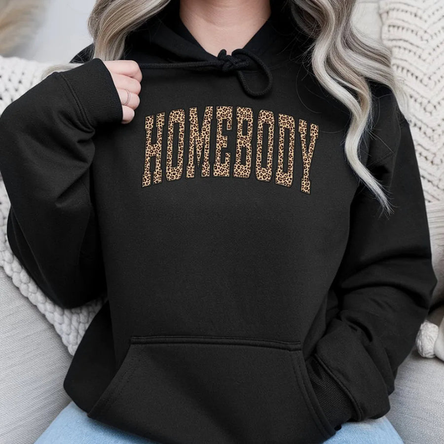 Homebody Hoodie | Trendy Leopard Print Graphic | Premium Cozy Fleece | Gift for Introvert Women