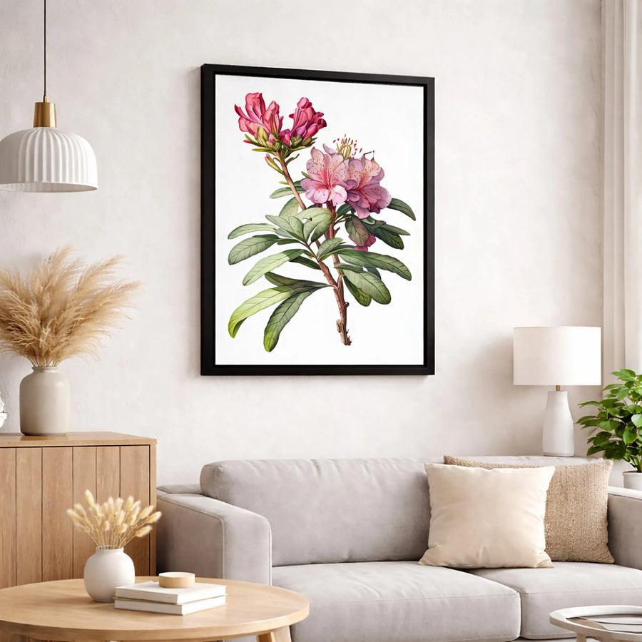 Pink Rhododendron Botanical Canvas Print | Vintage Floral Wall Art | Gallery Quality 1.25 Inch Wrap | Nature Lover Home Decor Gift