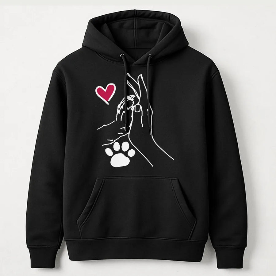 Dog Paw High Five Hoodie | Heart Paw Print Graphic Sweatshirt | Premium Cotton Blend | Gift For Dog Lovers And Pet Owners