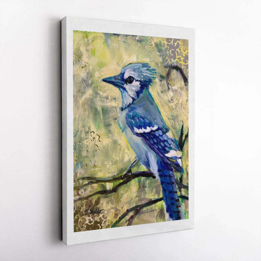 Blue Jay Wall Art Canvas | Abstract Bird Painting Decor | Premium Gallery Wrap Print | Nature Gift for Bird Lovers & Home Interior