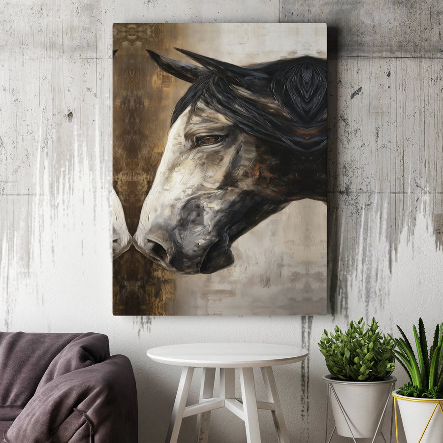 Majestic Horse Canvas Wall Art | Rustic Grey Equine Portrait | Gallery Wrap Premium Print | Farmhouse Home Office Decor Gift
