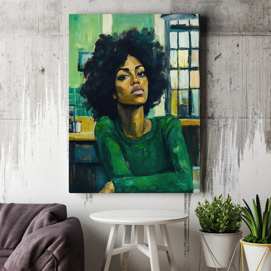 Black Woman Portrait Canvas Art | Impressionistic Afro Hairstyle Painting | Premium Gallery-Wrap Wall Decor | Modern Cultural Home Gift