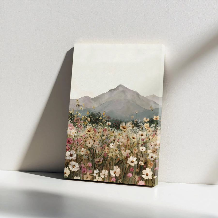 Wildflower Mountain Vertical Canvas | Watercolor Meadow Art Print | Premium Frameless Wall Decor | Boho Farmhouse Gift for Nature Lovers