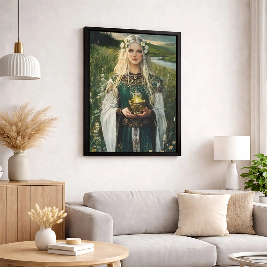 Elven Maiden Canvas Wall Art | Fantasy Glowing Chalice Portrait | Premium 1.25-Inch Gallery Wrap | Mythical Home Decor Gift