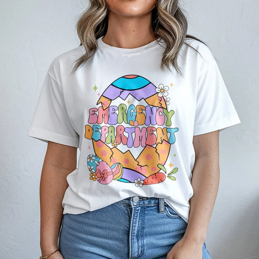 Emergency Department Easter T-Shirt | Retro Spring Egg Nursing Design | 100% Cotton Premium Tee | Funny Nurse Gift for Hospital Staff