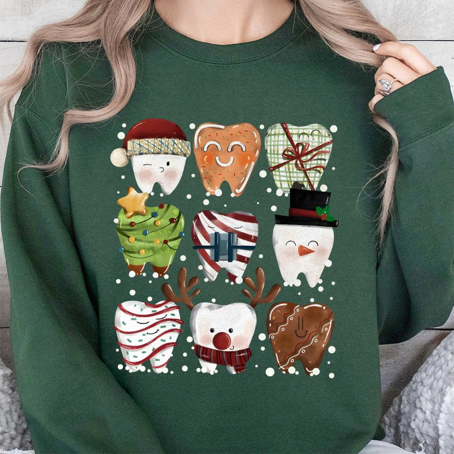 Christmas Teeth Sweatshirt | Cute Dental Squad Holiday Design | Soft Cotton Blend Premium Fleece | Funny Dentist Gift for Hygienist Assistant