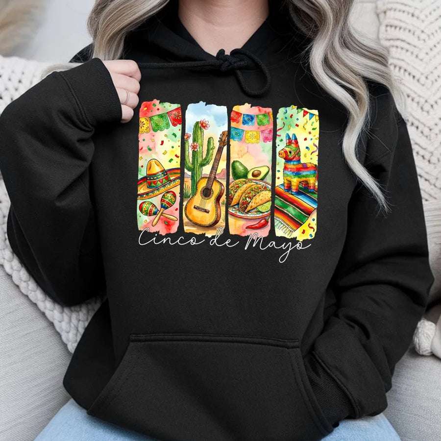 Cinco De Mayo Hoodie | Watercolor Mexican Fiesta Graphic | Premium Soft Unisex Pullover | Party Gift for Men & Women