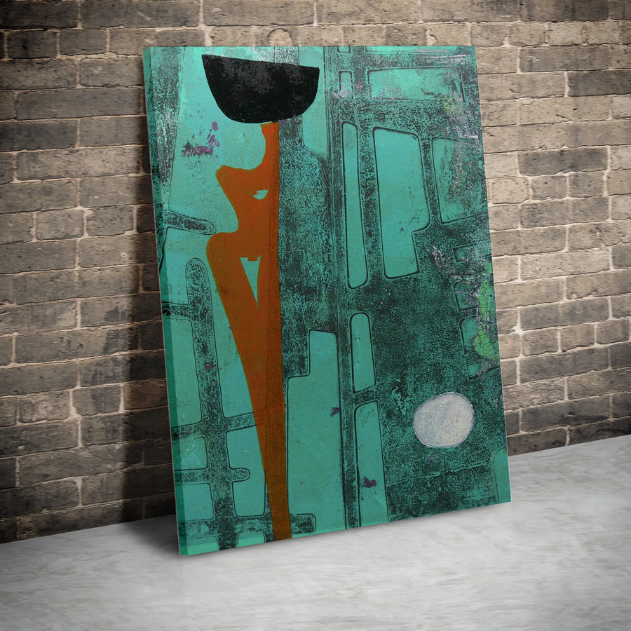 Abstract Figurative Vertical Canvas | Minimalist Teal & Rust Orange Silhouette Art | 1.25” Thick Gallery Wrap Frameless Print | Modern Living Room Office Wall Decor Gift