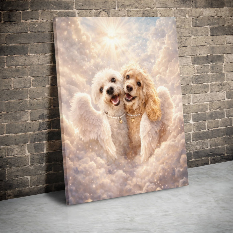 Pet Memorial Canvas | Dogs with Wings in Heaven Portrait | Premium Gallery Wrapped Canvas | Sympathy Gift for Pet Loss
