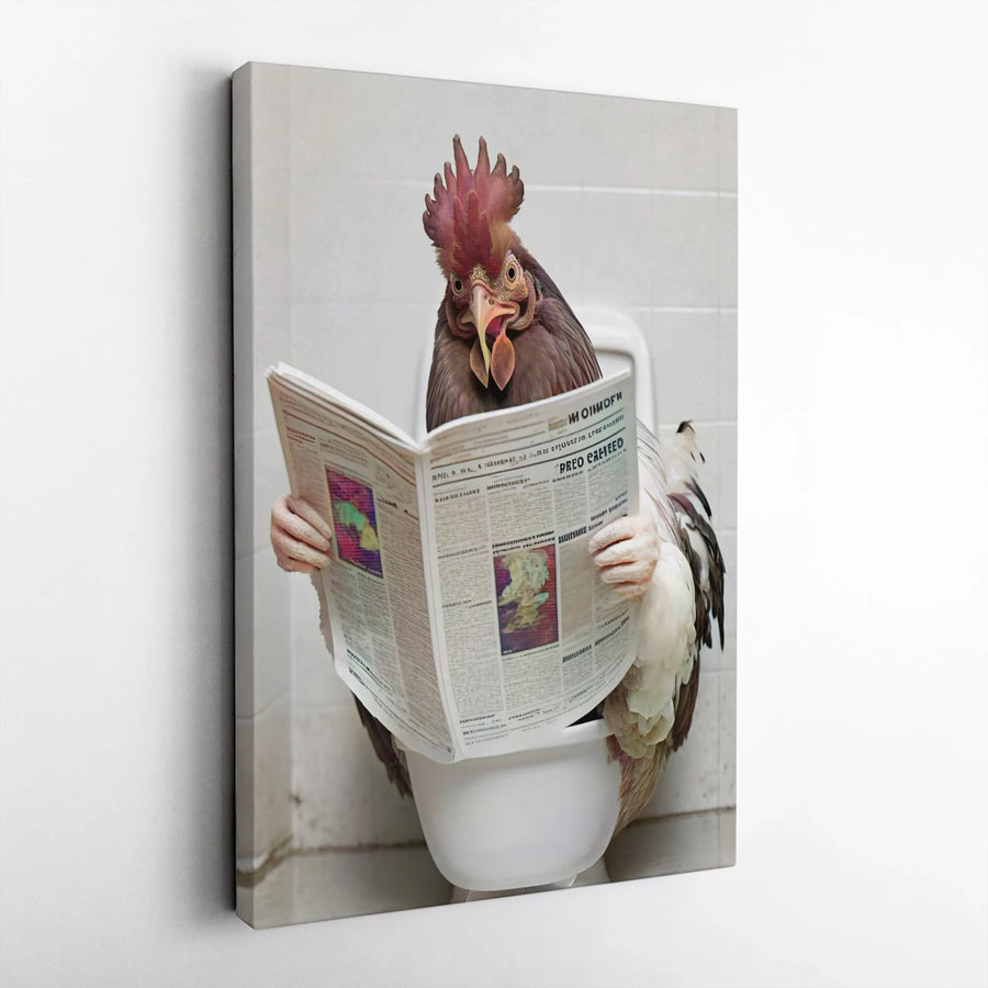 Funny Chicken Toilet Canvas Print | Bathroom Humorous Rooster Wall Art | Premium 1.25-Inch Gallery Wrap | Quirky Farmhouse Decor For Home Office
