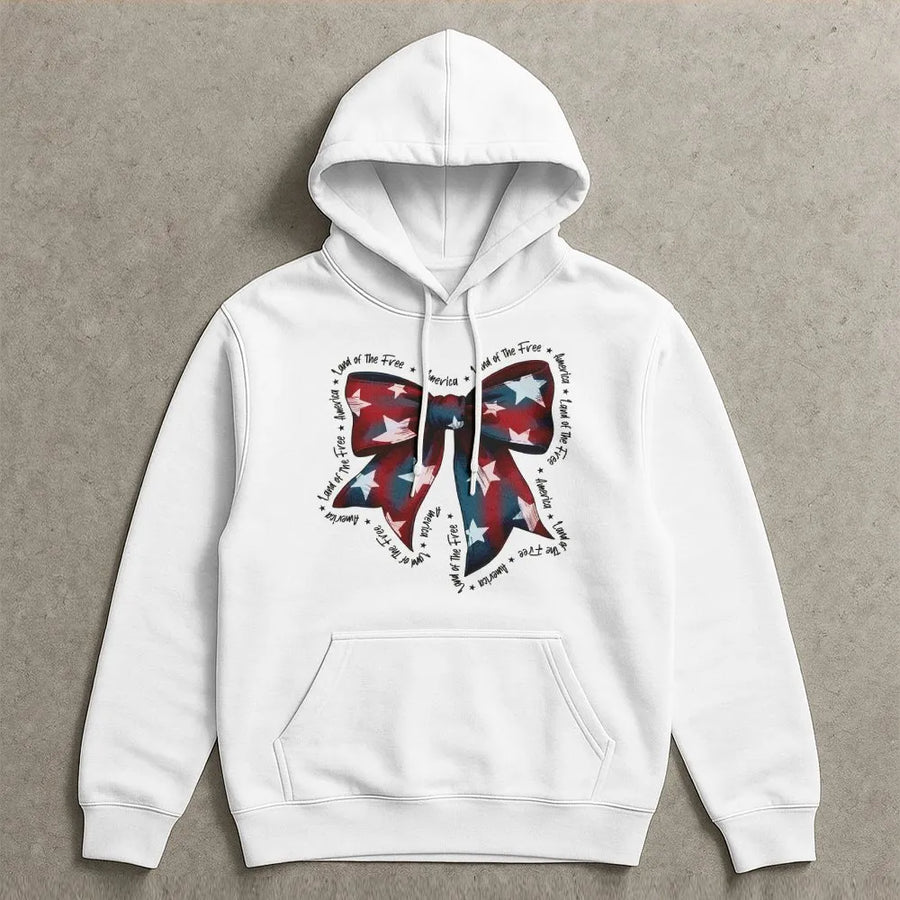 Patriotic Bow Hoodie | Coquette American Flag Graphic | Soft Cotton Tee | 4th of July Gift for Women