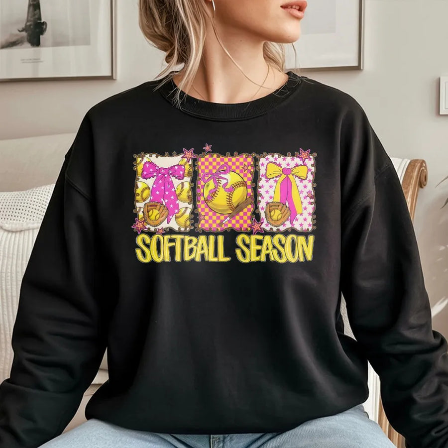 Softball Season Sweatshirt | Coquette Bow Graphic Crewneck | Premium Cotton Blend | Gift For Softball Mom Player And Team Fan