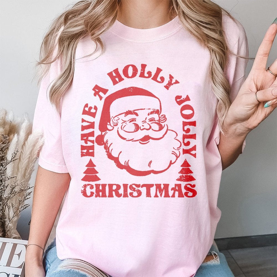 Retro Santa T-Shirt | Have A Holly Jolly Christmas Graphic | 100% Cotton Premium Tee | Unisex Holiday Gift For Xmas