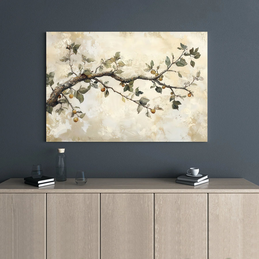 Rustic Fruit Tree Branch Wall Art | Neutral Botanical Oil Painting Print | Premium 1.25 inch Gallery Wrapped Canvas | Minimalist Home Decor Gift