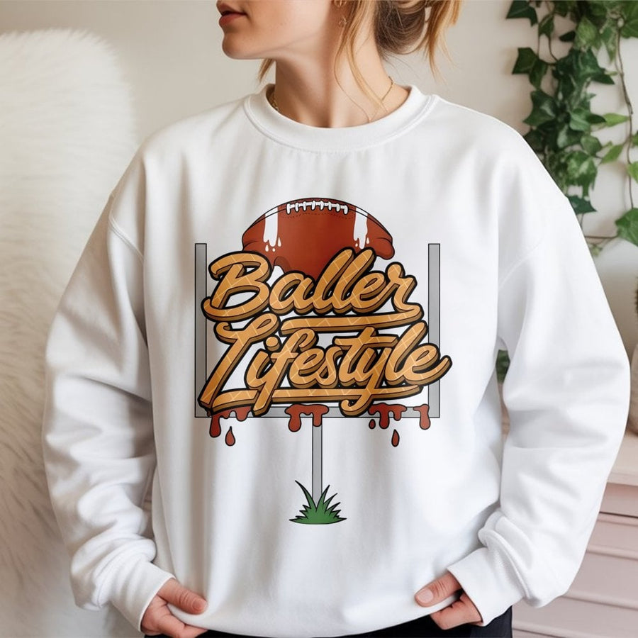 Baller Lifestyle Football Sweatshirt | Drip Graphic Goal Post Design | Premium Cotton Blend | Gift for Football Players and Sports Fans