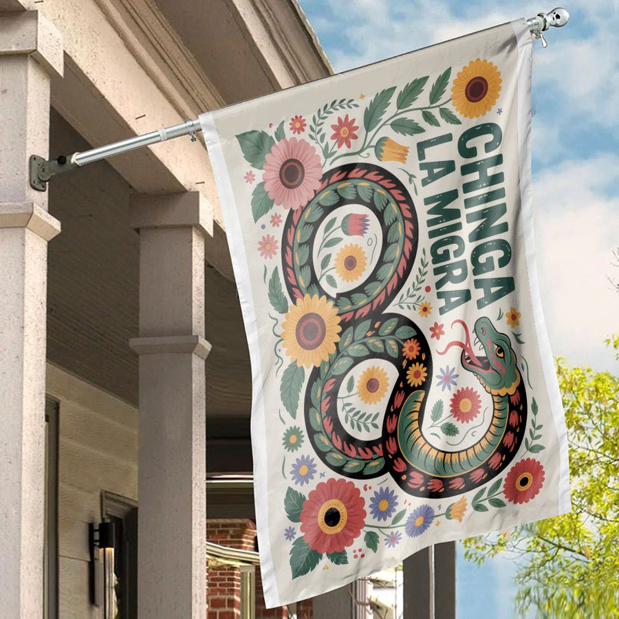 Chinga La Migra House Flag | Folkloric Snake Botanical Garden Decor | Premium Weather-Resistant Polyester | Protest Gift for Home Outdoor