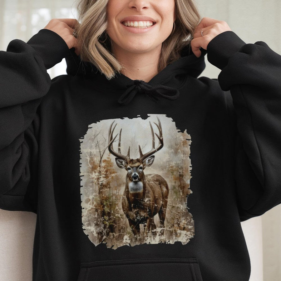 Vintage Deer Hoodie | Distressed Buck Graphic Design | Premium Cotton-Blend Fleece | Nature Lover Gift for Outdoorsmen