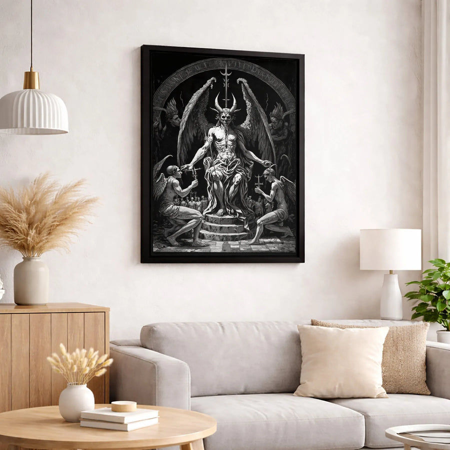 Satanic Enthroned Canvas Wall Art | Dark Gothic Occult Aesthetic Print | Premium Fade-Resistant Gallery Wrap | Unique Gift for Esoteric Decor Lovers