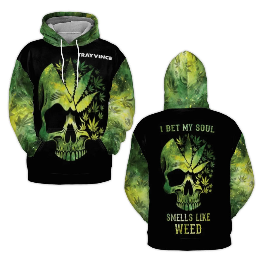 Weed Skull 3D Hoodie | Marijuana Leaf Graphic Print | Premium Brushed Fleece Unisex Pullover | Cannabis Lover Stoner Gift for Men Women
