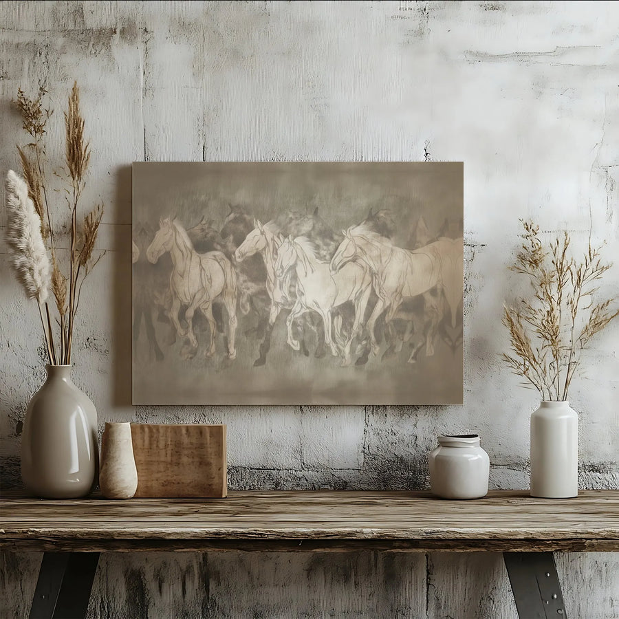 Galloping Horse Canvas Art | Monochrome Sketch Wall Decor | Premium 1.25-Inch Gallery Wrap | Equestrian Farmhouse Office Gift