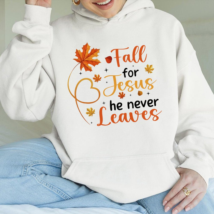 Fall For Jesus Hoodie | Christian Autumn Leaves Graphic Design | Premium Cotton Blend | Faith-Based Religious Gift for Women and Men
