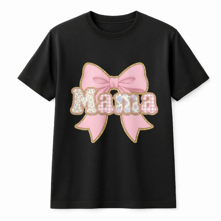 Mama T-Shirt with Pink Bow | Cute Floral Gingham Design | Premium Cotton-Blend Sweatshirt | Mother's Day Gift for New Mom