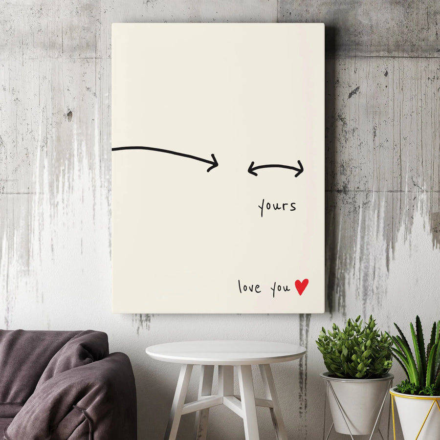 Yours Love You Wall Art | Hand-Drawn Arrow Minimalist Decor | Premium Gallery-Wrapped Canvas | Romantic Anniversary Gift for Couples