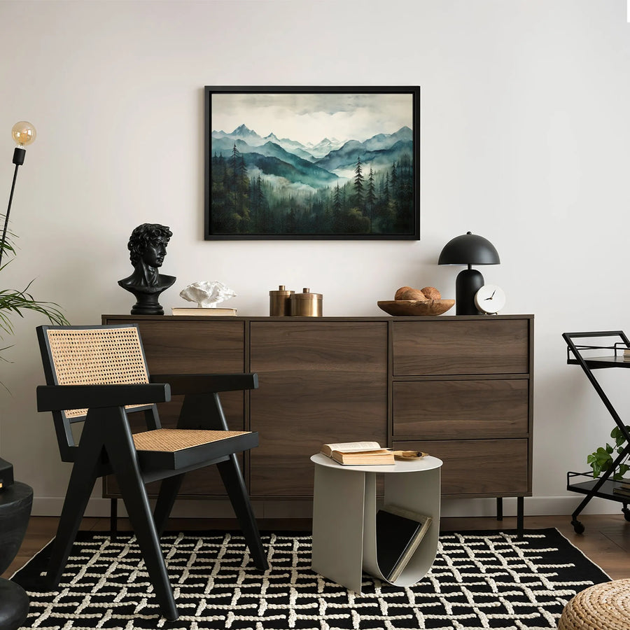 Misty Mountain Forest Canvas Wall Art | Watercolor Landscape Nature Print | Premium Fade-Resistant Gallery Wrap | Serene Home Decor Gift