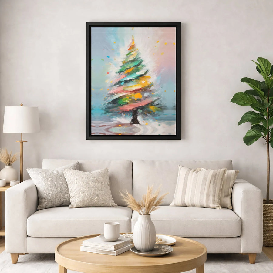 Abstract Christmas Tree Canvas Art | Modern Colorful Holiday Wall Decor | Gallery-Wrapped Premium Print | Festive Home & Office Gift