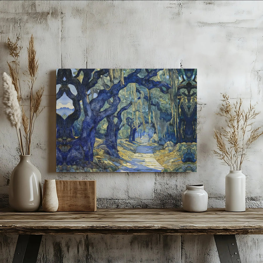 Blue Live Oak Trees Canvas | Spanish Moss Landscape Wall Art | Premium 1.25" Gallery Wrap | Nature Home Decor Gift for Nature Lovers
