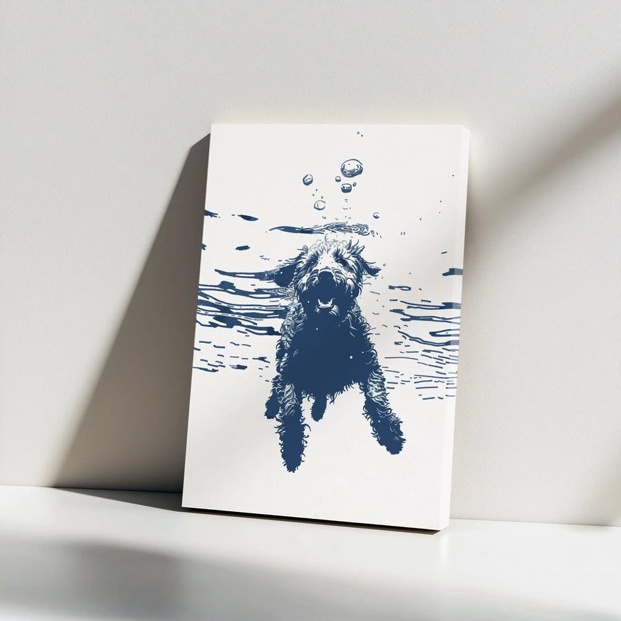 Swimming Dog Canvas Wall Art | Minimalist Underwater Sketch Print | Premium Gallery Wrapped Canvas | Modern Home Decor Gift for Dog Lover