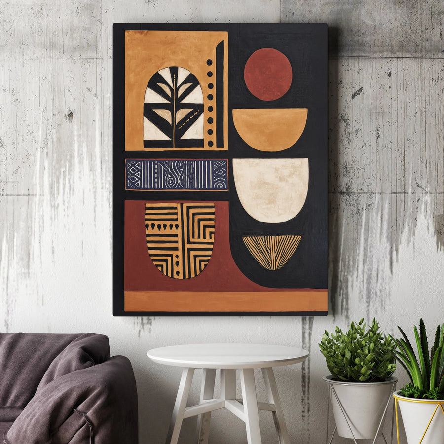 Abstract African Art Canvas Print | Boho Geometric Tribal Patterns | Premium Stretched Canvas | Modern Ethnic Home Decor Gift