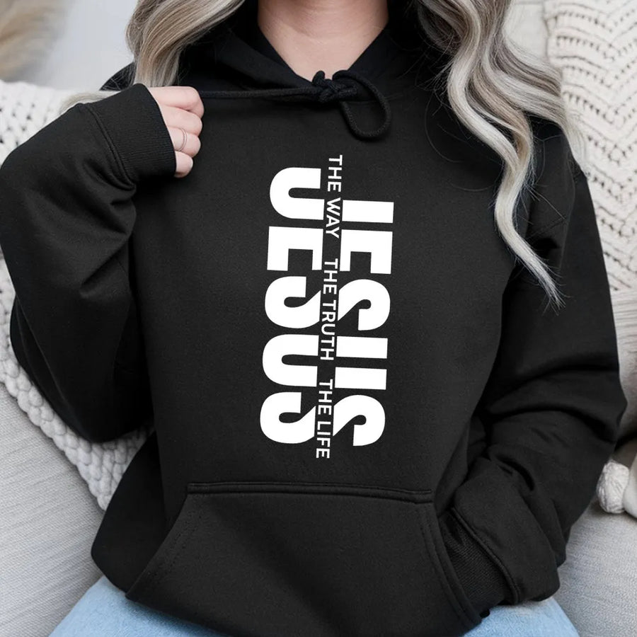 Jesus The Way The Truth The Life Hoodie | Minimalist Christian Graphic Sweatshirt | Premium Cotton Blend | Faith-Based Religious Apparel Gift
