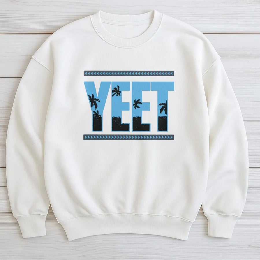 Yeet Graphic Sweatshirt | Tropical Palm Leaf Lettering | Premium Cotton Blend | Wrestling Fan Gift For Him & Her