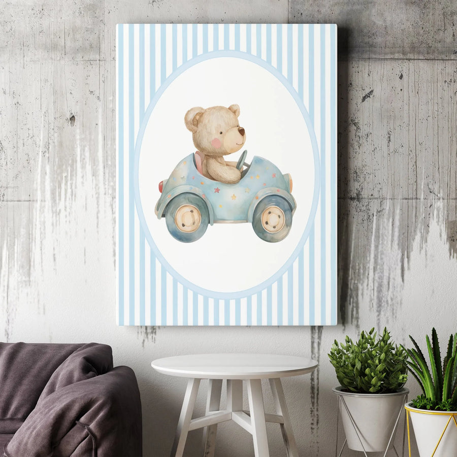 Watercolor Teddy Bear Wall Art | Baby Boy Nursery Decor Print | Premium 1.25" Thick Canvas | Perfect Baby Shower Gift Idea