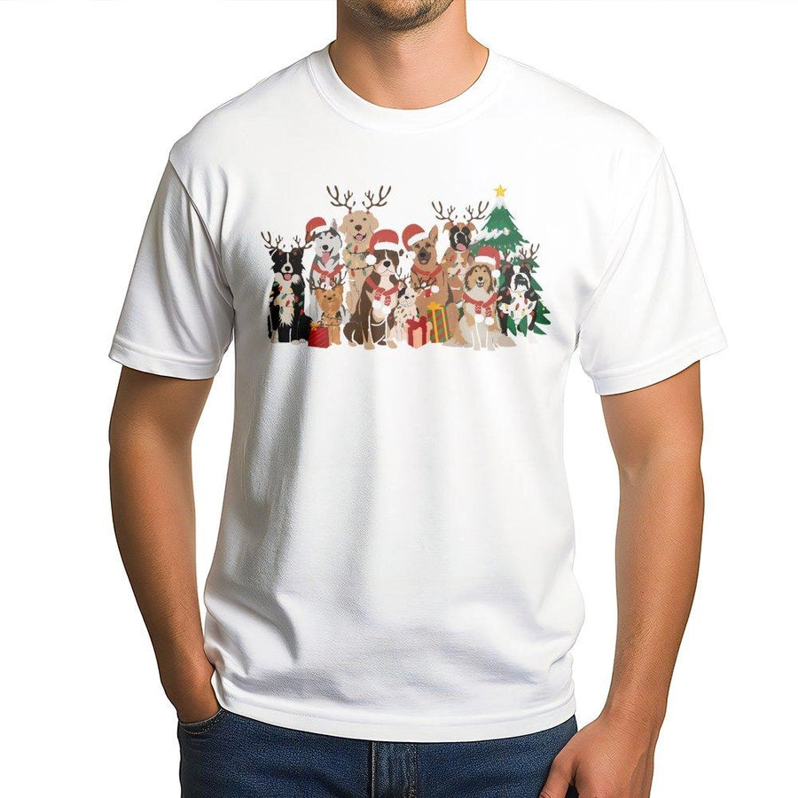 Christmas Dogs Graphic T-Shirt | Festive Holiday Puppy Design | 100% Soft Cotton Premium Tee | Dog Lover Gift For Men And Women