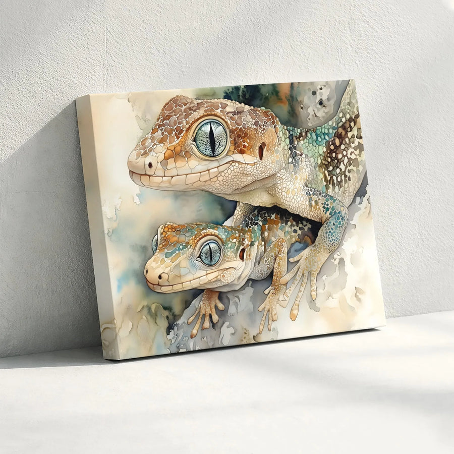 Watercolor Gecko Horizontal Canvas | Detailed Lizard Illustration & Reptile Wall Art | Premium Fade-Resistant Print | Gift for Nature & Herpetology Lovers