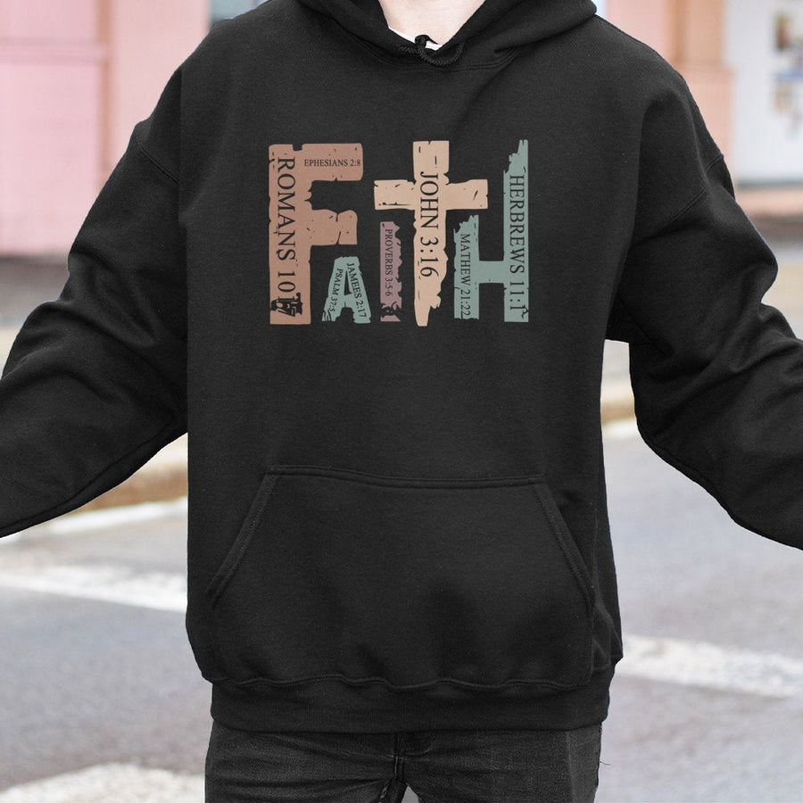 Faith Hoodie | Bible Verse Scripture Typography | Premium Cotton-Blend Sweatshirt | Christian Faith-Based Apparel Gift for Women and Men