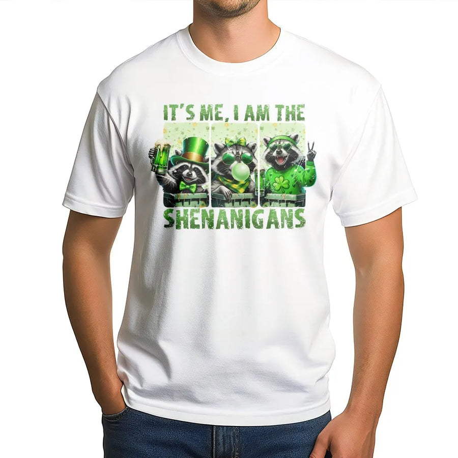 St. Patrick’s Day Raccoon T-Shirt | Funny I Am The Shenanigans Quote | 100% Cotton Premium Tee | Unique Irish Party Gift for Men and Women