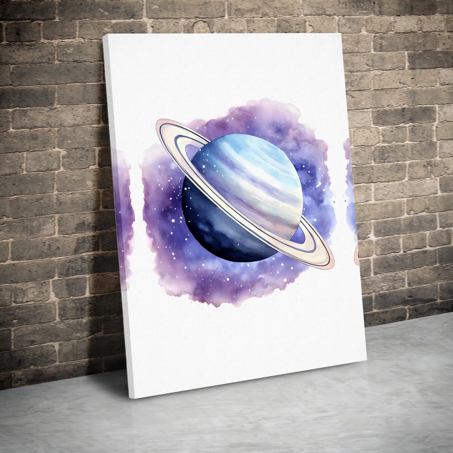 Watercolor Saturn Planet Wall Art | Purple Galaxy Space Decor | Premium Gallery Wrap Canvas | Unique Nursery or Office Gift
