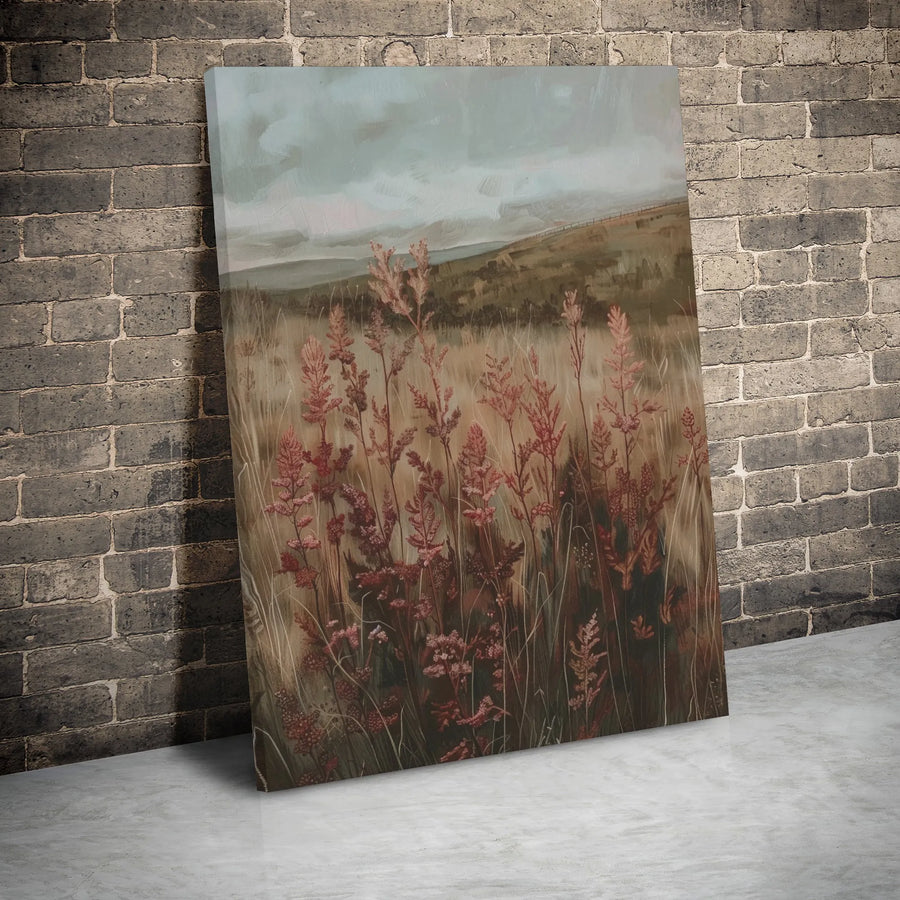 Wildflower Field Canvas Wall Art | Moody Rolling Hills Landscape Print | Premium 1.25-inch Gallery Wrap | Nature-Inspired Home Office Decor Gift