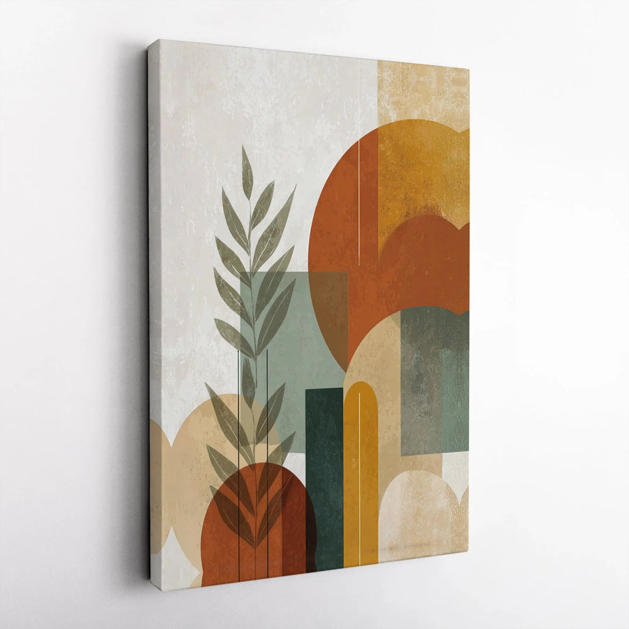 Abstract Botanical Canvas Wall Art | Earth Tone Geometric Shapes Print | Premium Gallery Wrapped Decor | Modern Minimalist Living Room Gift